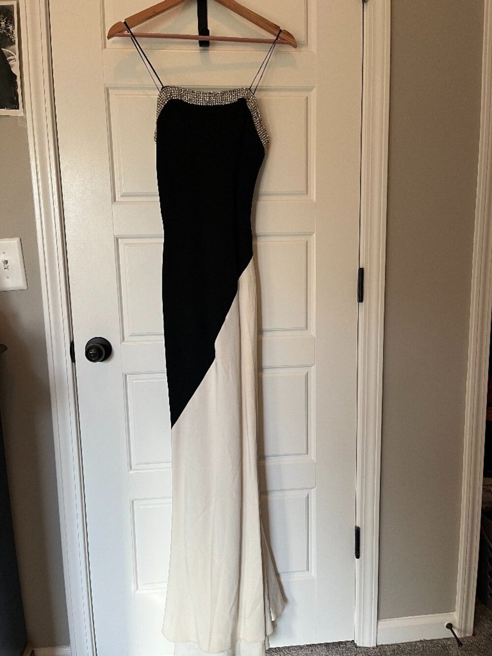 Vintage Julie Duroche Black & Ivory Rhinestone Maxi Dress